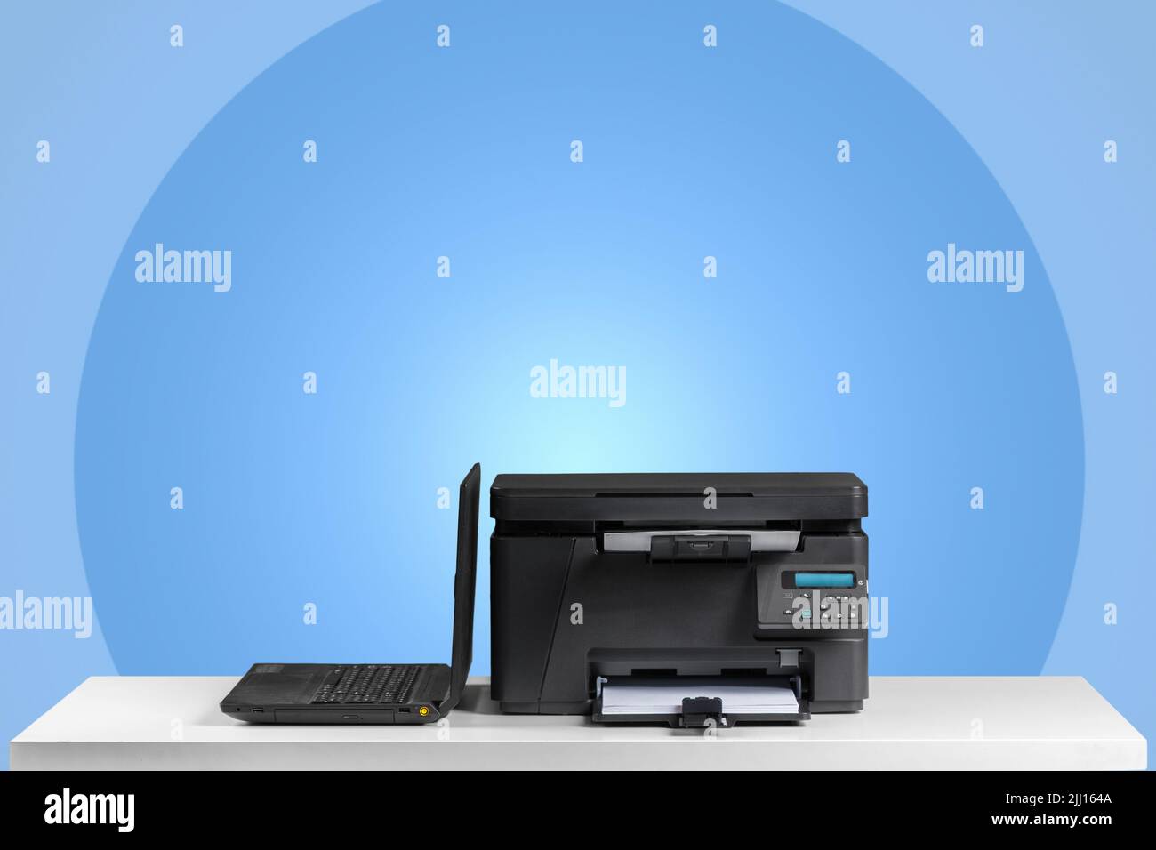 Printer and computer. Office table Stock Photo - Alamy
