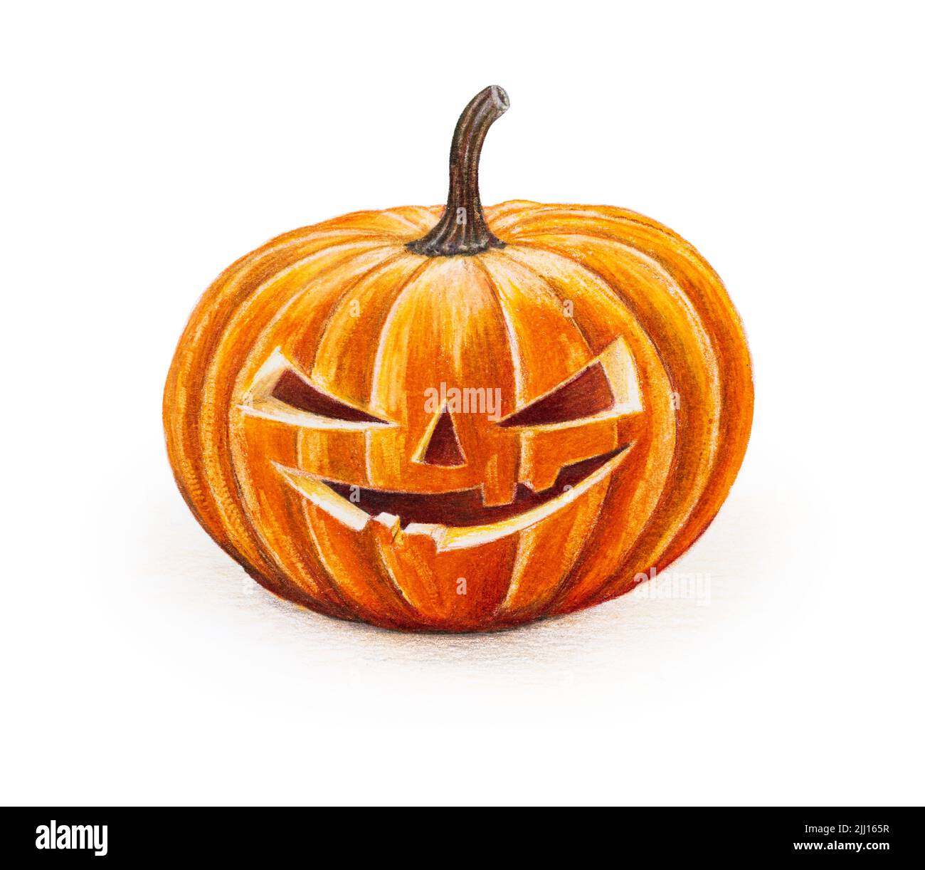 Scary Jack O Lantern halloween pumpkin. Hand drawn illustration by colored pencils Stock Photo