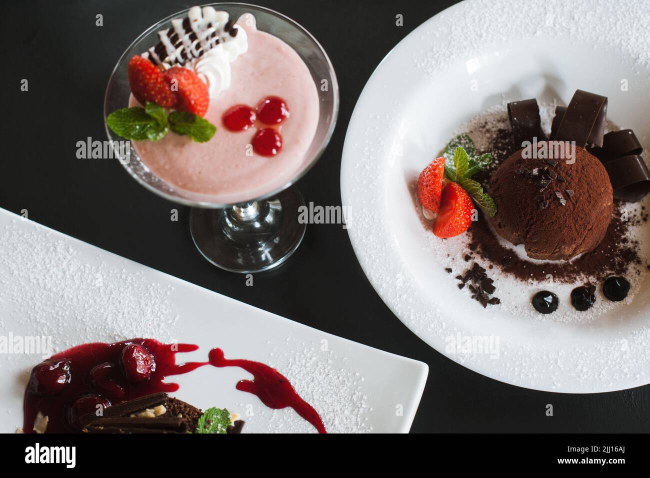 Presentation of delicious desserts in restaurant Stock Photo