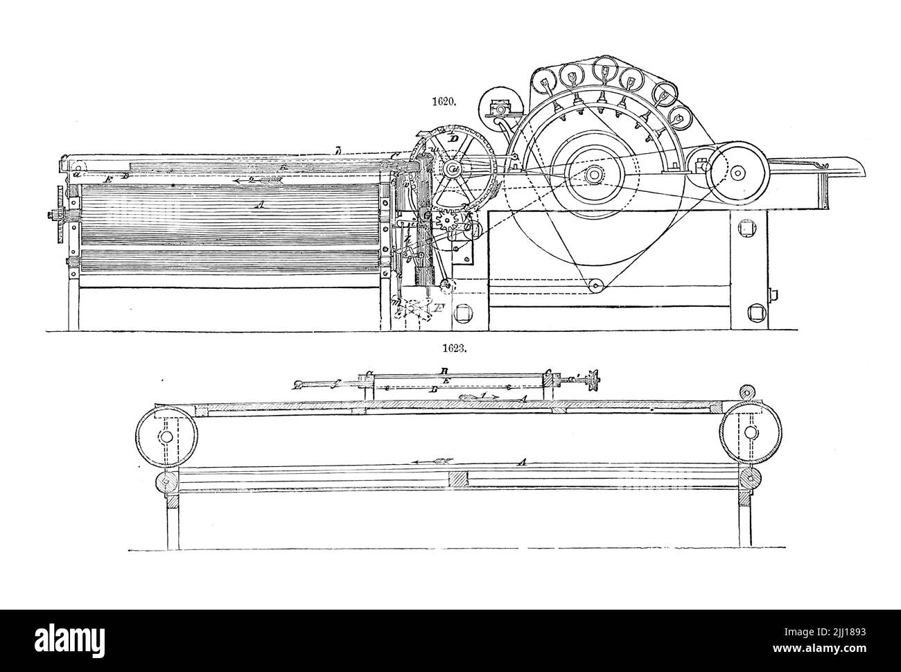 Arnold’s FELT-CLOTH MACHINERY From the specification of the inventor, patented June 10 1851. from ' Appleton's dictionary of machines, mechanics, engine-work, and engineering ' by D. Appleton and Company Publication date 1874 Publisher New York,  D. Appleton, Stock Photo