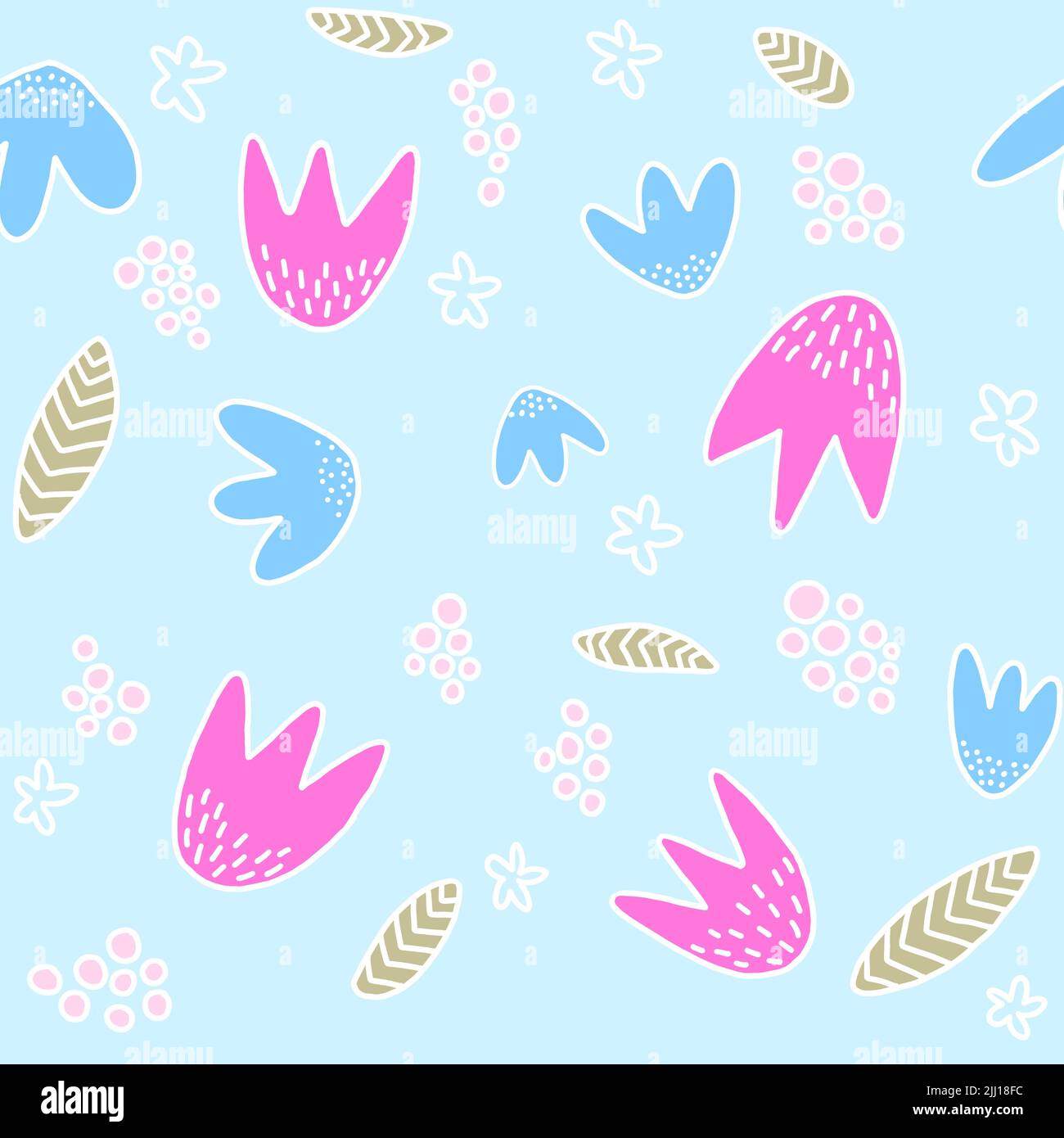 Hand drawn doodle simple floral seamless pattern in spring colours ...