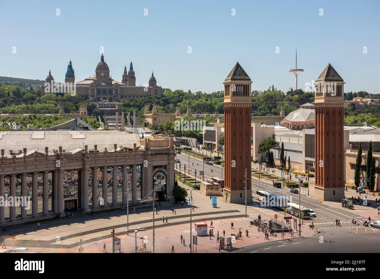 Venetian Towers and Montjuïc National Palace - Barcelona, Spain Stock Photo