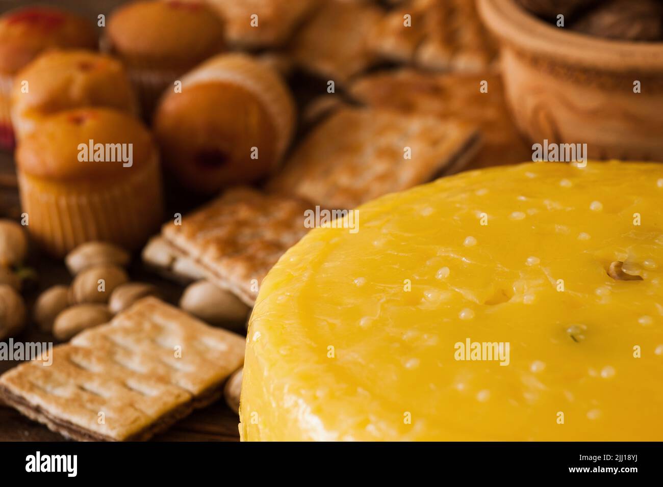 Food composition of gourmet cheese Stock Photo Alamy