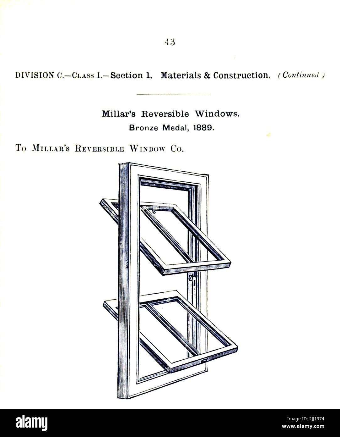 Millar’s Reversible Windows CONSTBUCTION AND SANITARY APPARATUS. Class 1 - Materials and Construction from the book ' Illustrated list of exhibits to which medals have been awarded at their exhibitions, held in connection with the congresses at Worcester, 1889 ; Brighton, 1890 ; Portsmouth, 1892 ; Liverpool, 1894 ; Newcastle, 1896 ; Leeds, 1897 ; Birmingham, 1898 ; Southampton, 1899 by Sanitary Institute (Great Britain) Publication date 1906 Publisher London : Offices of the Sanitary Institute Stock Photo