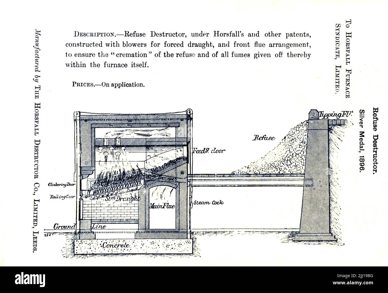 Machinery and Mechanical Refuse Destructor Furnace from the book ' Illustrated list of exhibits to which medals have been awarded at their exhibitions, held in connection with the congresses at Worcester, 1889 ; Brighton, 1890 ; Portsmouth, 1892 ; Liverpool, 1894 ; Newcastle, 1896 ; Leeds, 1897 ; Birmingham, 1898 ; Southampton, 1899 by Sanitary Institute (Great Britain) Publication date 1906 Publisher London : Offices of the Sanitary Institute Stock Photo