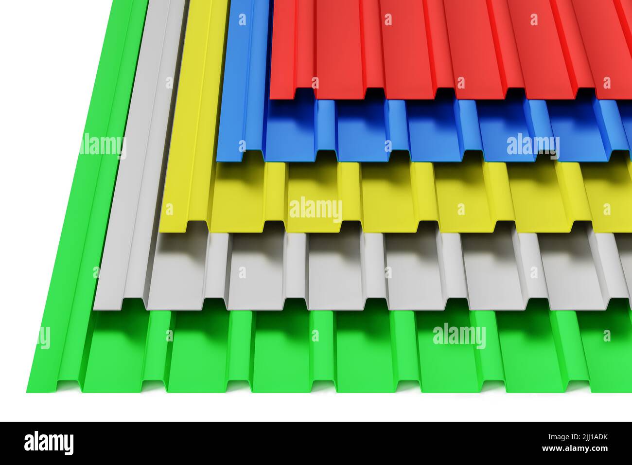Stack of prepainted corrugated iron profile sheets of different color