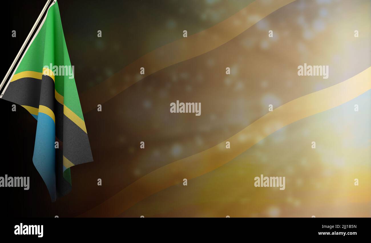 Tanzania flag with shiny flag backgorund. use for national day and country national events. Stock Photo