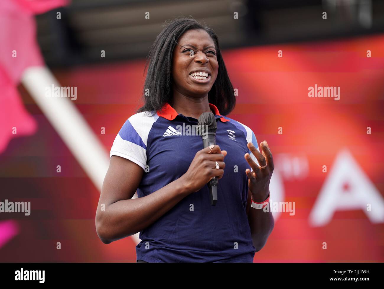 Olympic gold medallist Christine Ohuruogu during the London 2012 Olympics 10th Anniversary Event held at Bridge One at the Queen Elizabeth Olympic Park, London. Wednesday July 27 will mark exactly 10 years since the opening ceremony of the 2012 London Olympics Games. Picture date: Friday July 22, 2022. Stock Photo