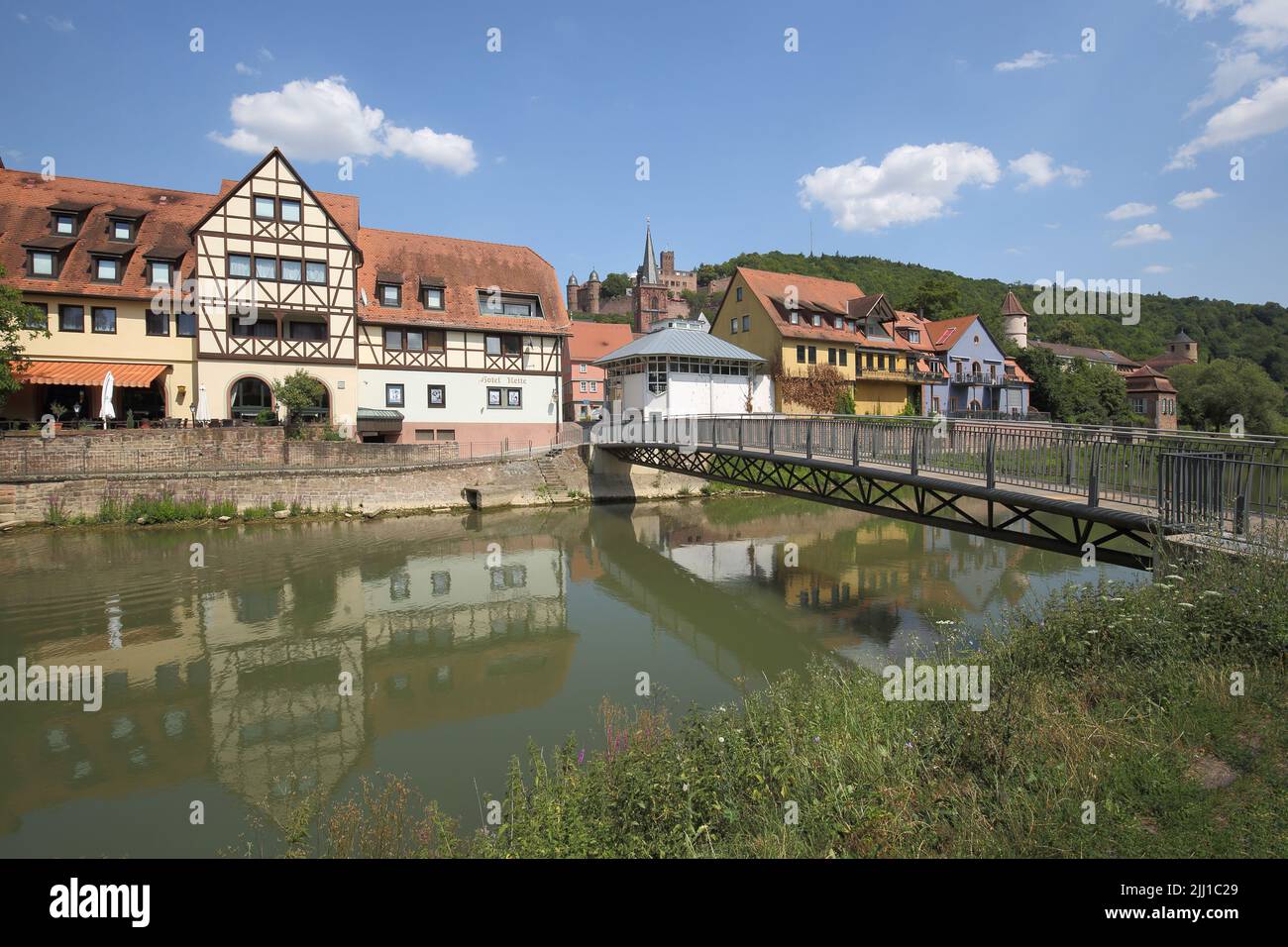 River Tauber and cityscape of Wertheim, Baden-Württemberg, Germany Stock Photo