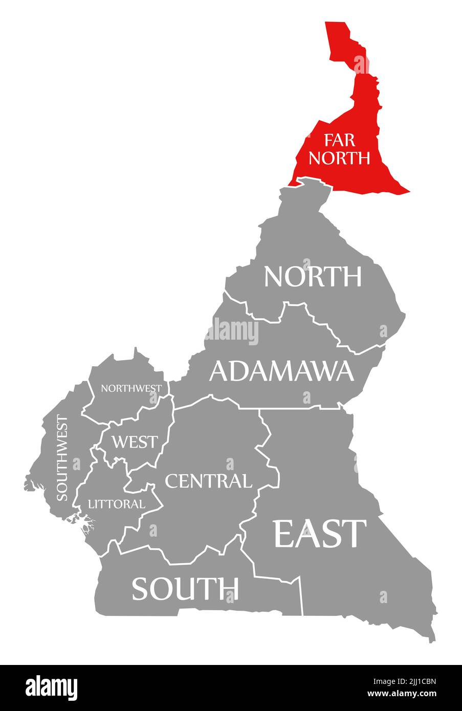 Far North region red highlighted in map of Cameroon Stock Photo