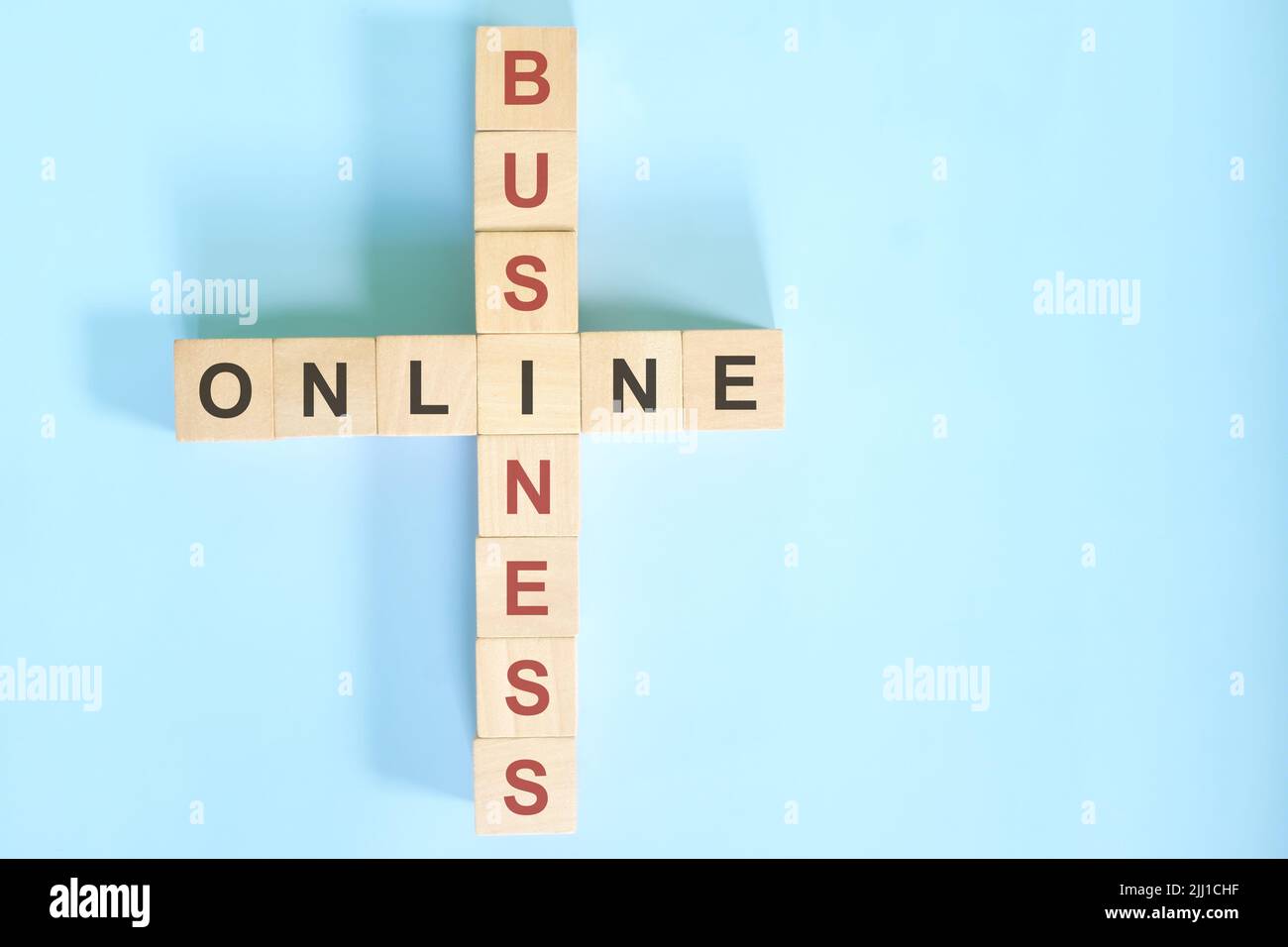 Online business concept Wooden blocks crossword puzzle flat lay in Online business concept Wooden blocks crossword puzzle flat lay in