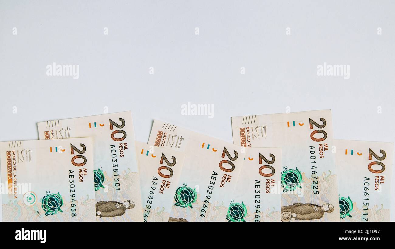 A Colombian money, twenty thousand pesos on white background with copy space. Business concept Stock Photo