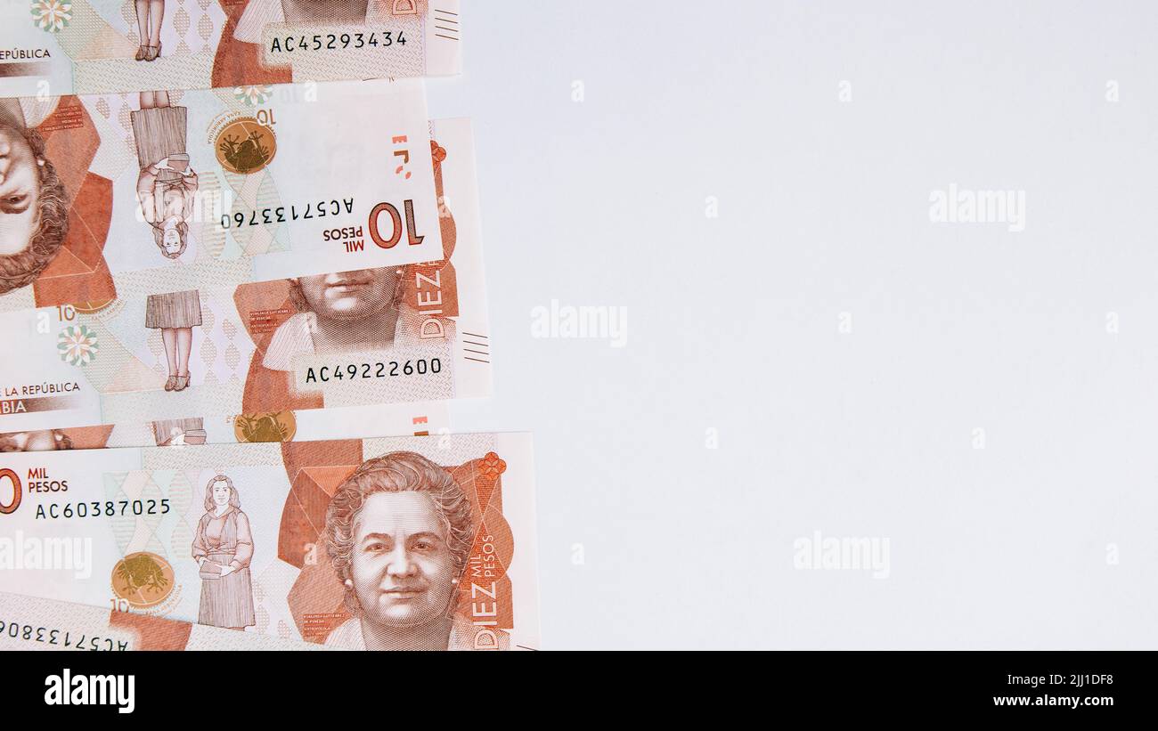 A Colombian money, ten thousand pesos on white background with copy space. Business concept Stock Photo