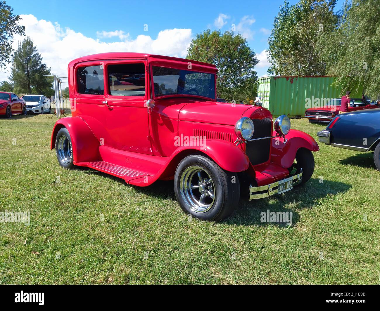 Old red Ford Model A custom Tudor sedan 1928 - 1931. Hot street rod ...