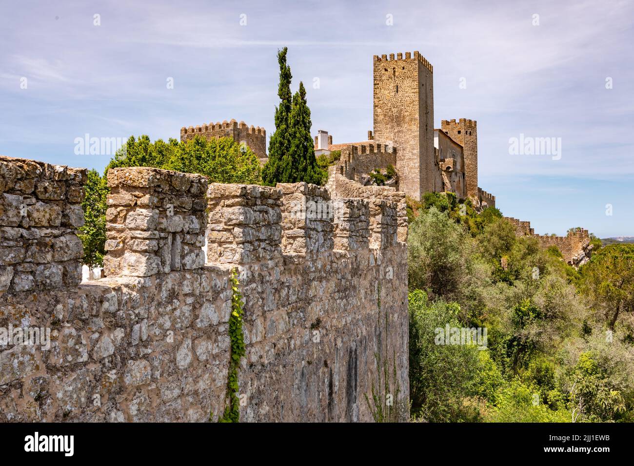 The Castle of Obidos with its walkable city walls in western Portugal Stock Photo