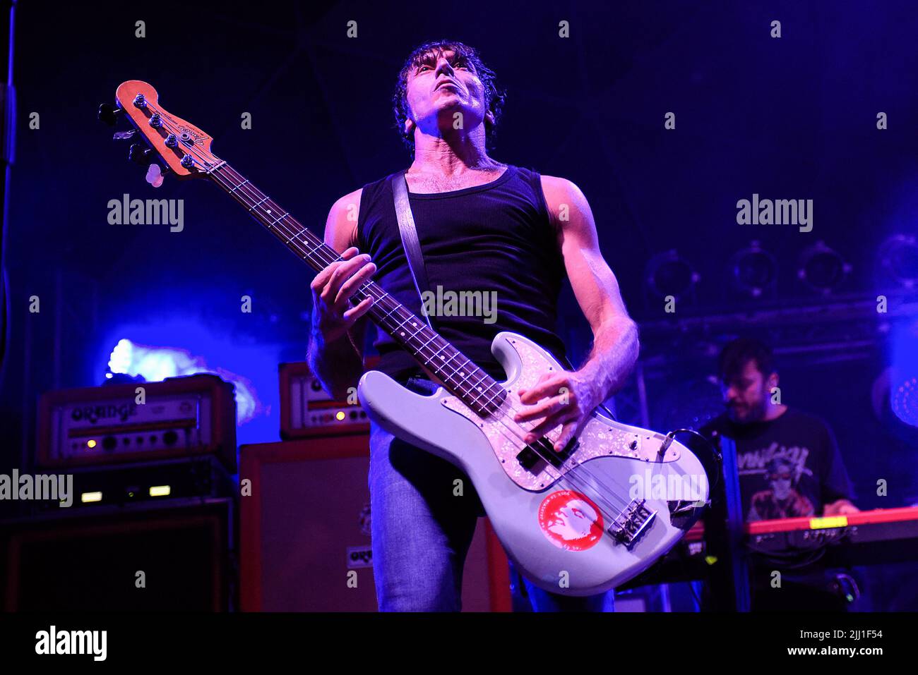 Rome, Italy. 21st July, 2022. Massimiliano 'Ufo' Schiavelli, member of the Italian rock band Zen Circus, performs live at Villa Ada in Rome. Credit: SOPA Images Limited/Alamy Live News Stock Photo