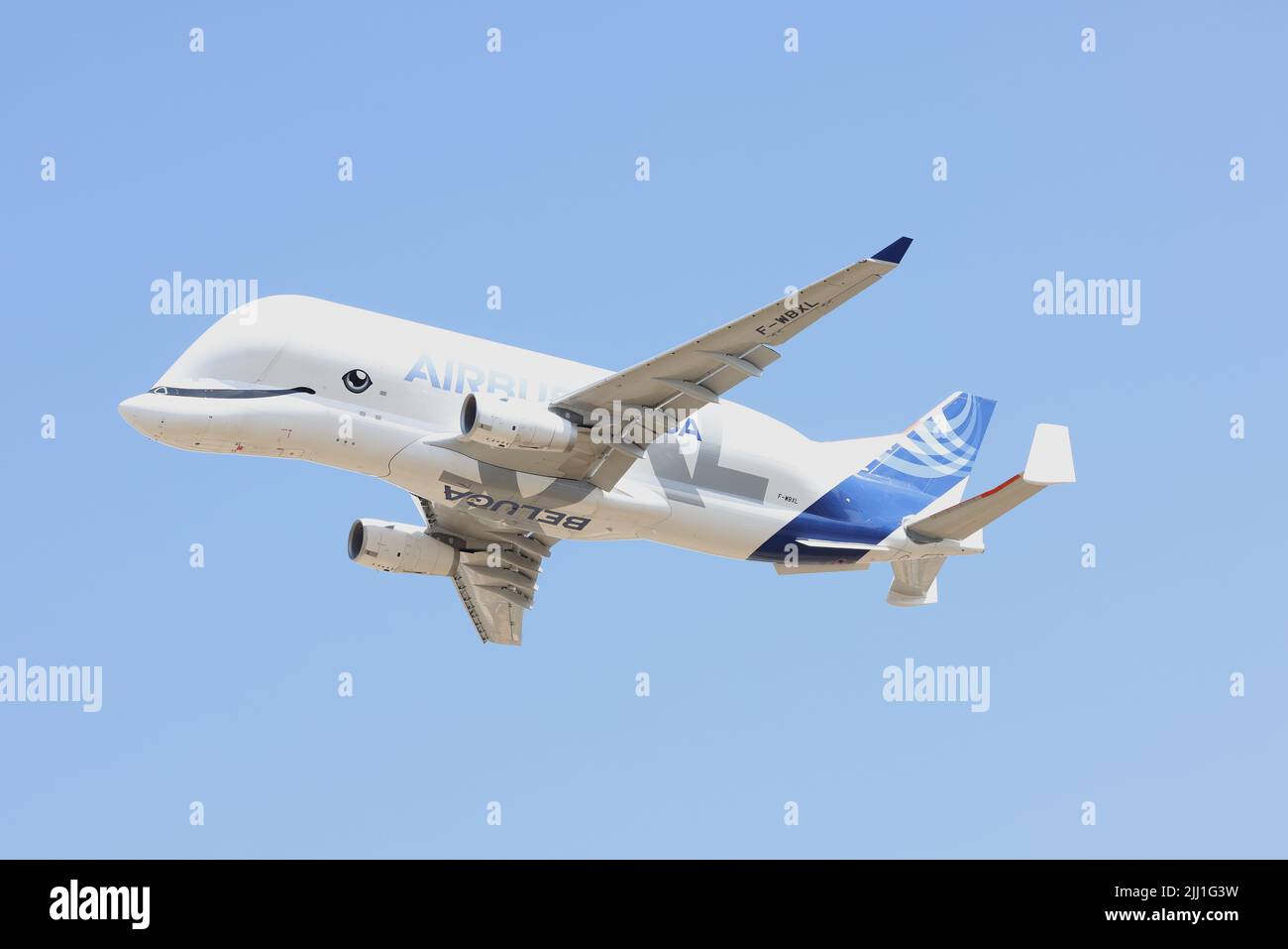 An Airbus Beluga in flight over the uk, July 2022 Stock Photo