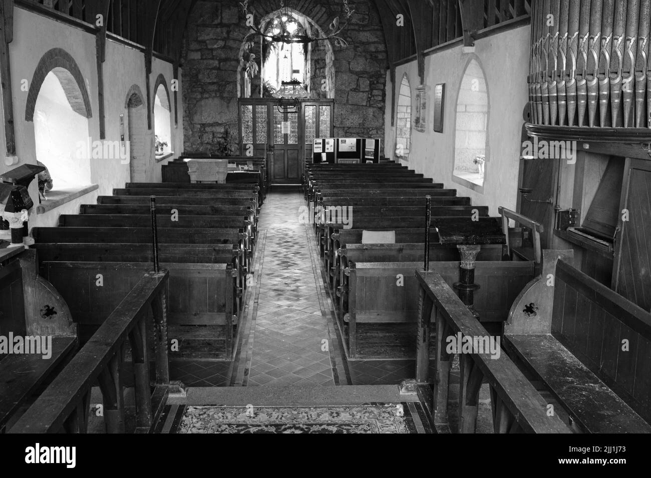 Interior of St Grade Parish Church (Grade 1 listed), The Lizard, Cornwall Stock Photo