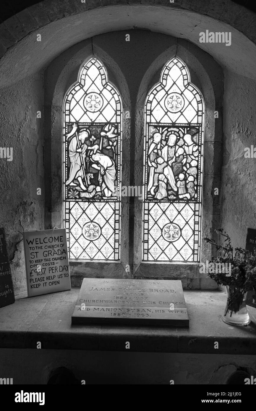 Interior of St Grade Parish Church (Grade 1 listed), The Lizard, Cornwall Stock Photo