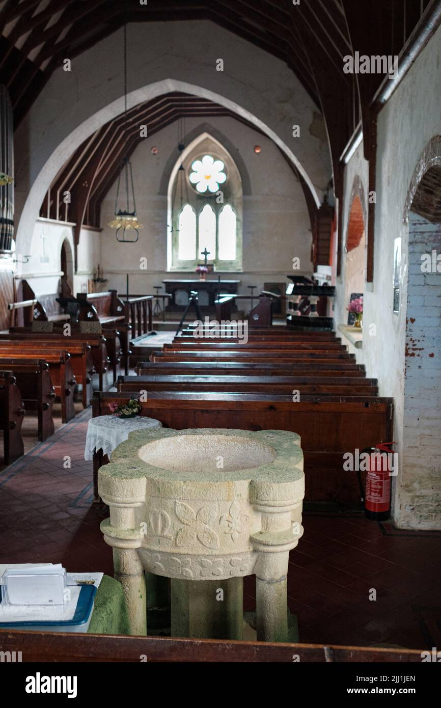 Interior of St Grade Parish Church (Grade 1 listed), The Lizard, Cornwall Stock Photo