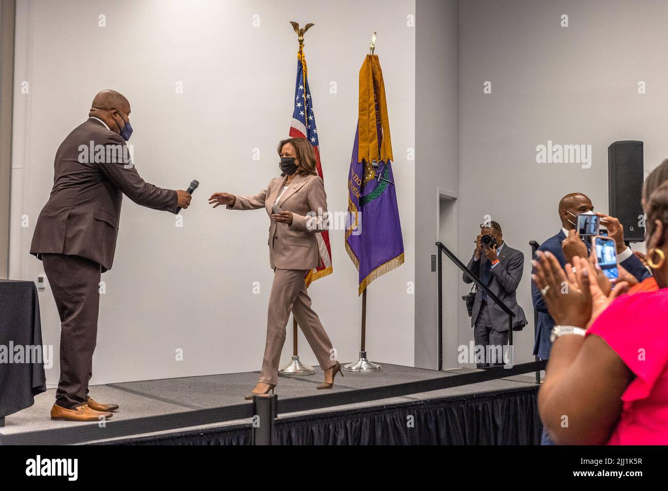 US Vice President Kamala Harris made a surprise visit to greet members of Omega Psi Phi