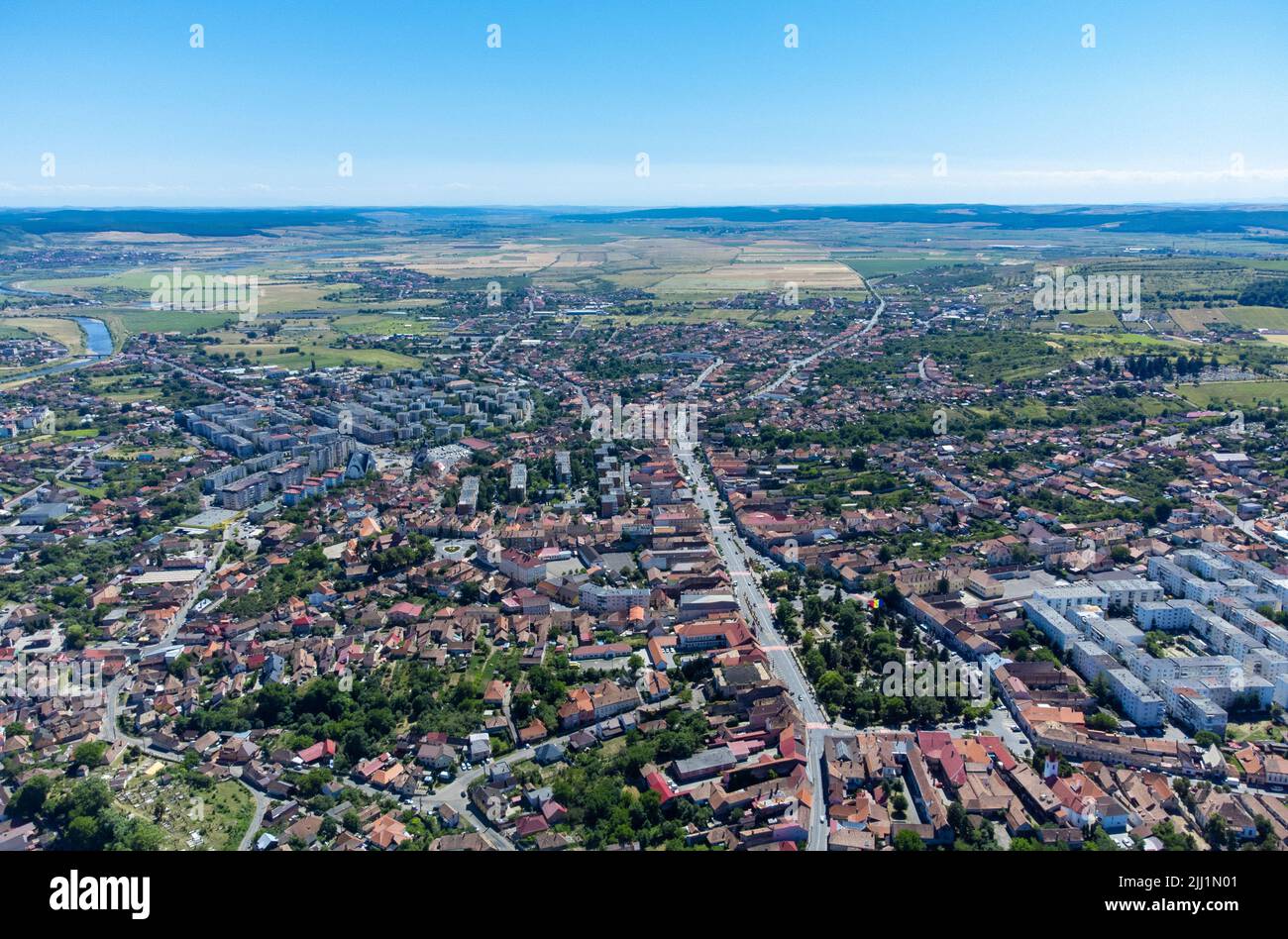 aerial landscape of Reghin city - Romania seen from above, mures, summer,  drone Stock Photo - Alamy