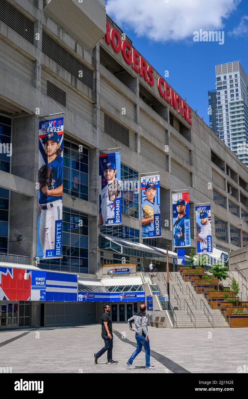 Outside one of the entrances to Rogers Centre baseball stadium, home of the Blue Jays, Toronto, Ontario, Canada. Stock Photo