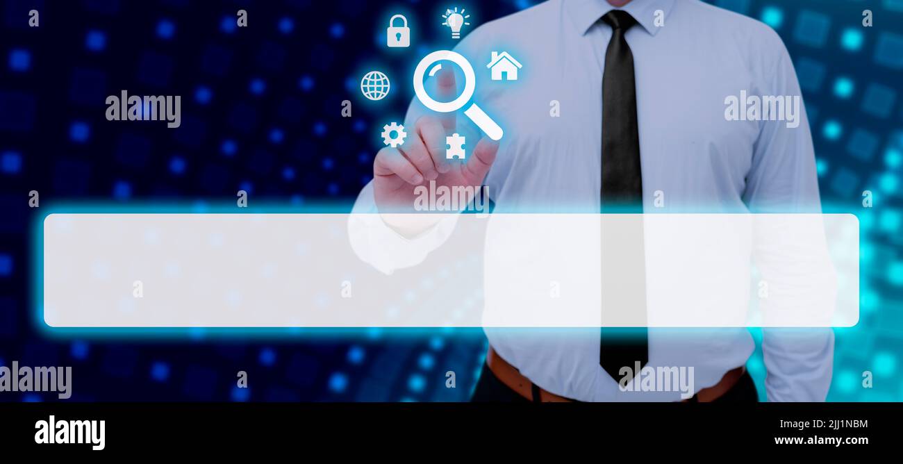 Businessman Pointing On Digital Symbols And Search Bar Looking For Data ...