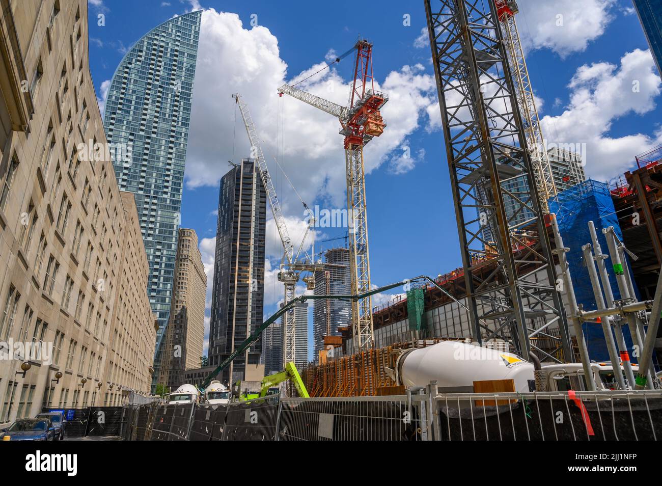Big construction projects are ongoing in Toronto 2022. Here from Union Station area in downtown. Ontario, Canada. Stock Photo