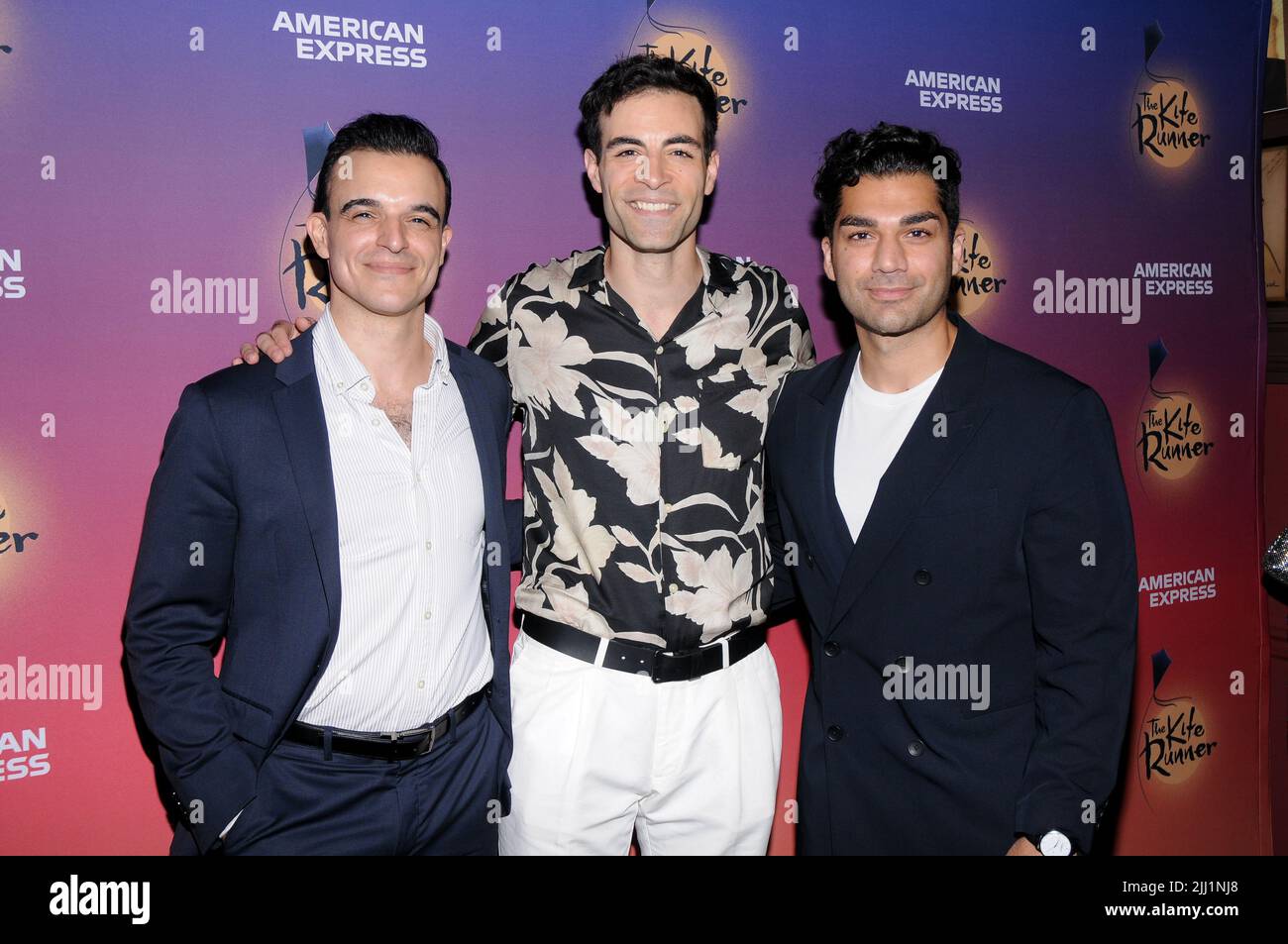 Alex Purcell, Mazin Akar and Haris Pervaiz attend The Kite Runner Opening Night After Party at Sardi's in New York, NY on July 21, 2022. (Photo? by Efren Landaos/Sipa USA) Stock Photo