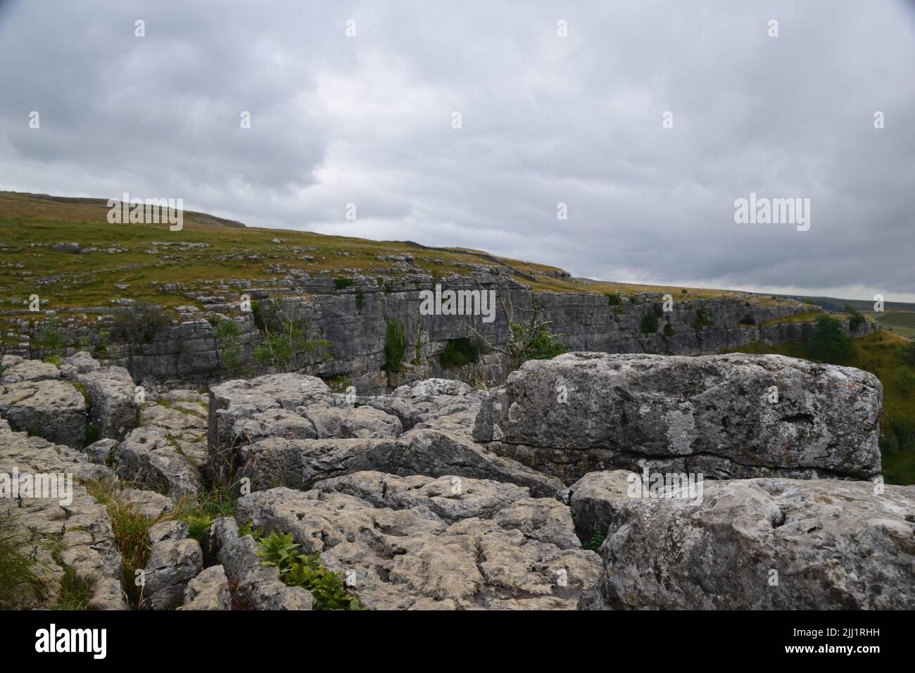 Geological wonder in the Yorkshire dales ,Malham cove and surrounding limestone pavement. Stock Photo
