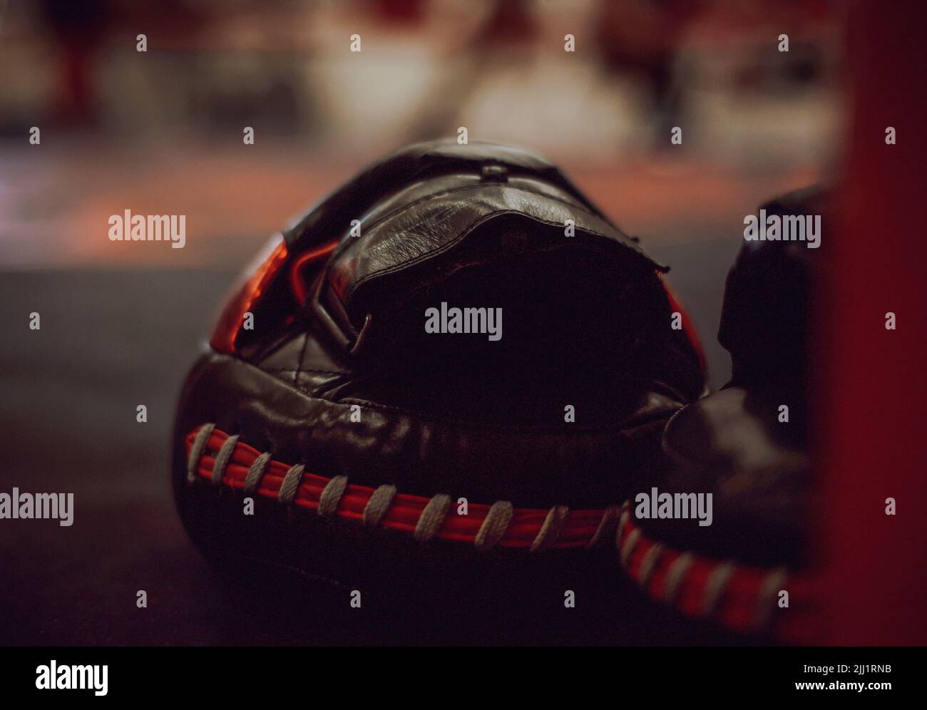 Boxing clubs, leather, red black, sparring pads Stock Photo Alamy