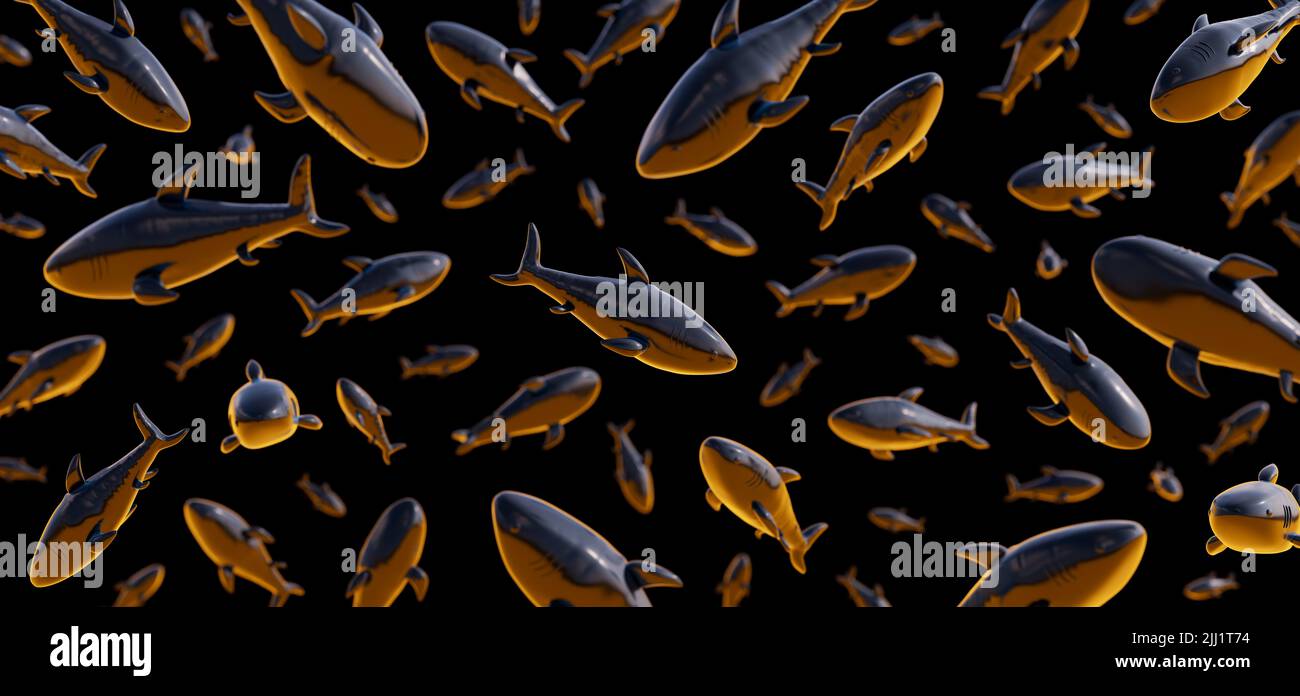 Inflatable reflective shark on black background 3d render 3d illustration Stock Photo