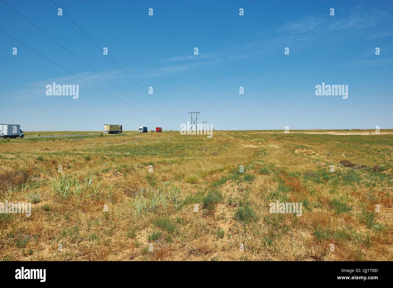Road through Russian steppe  Republic of Kalmykia, Russia Stock Photo
