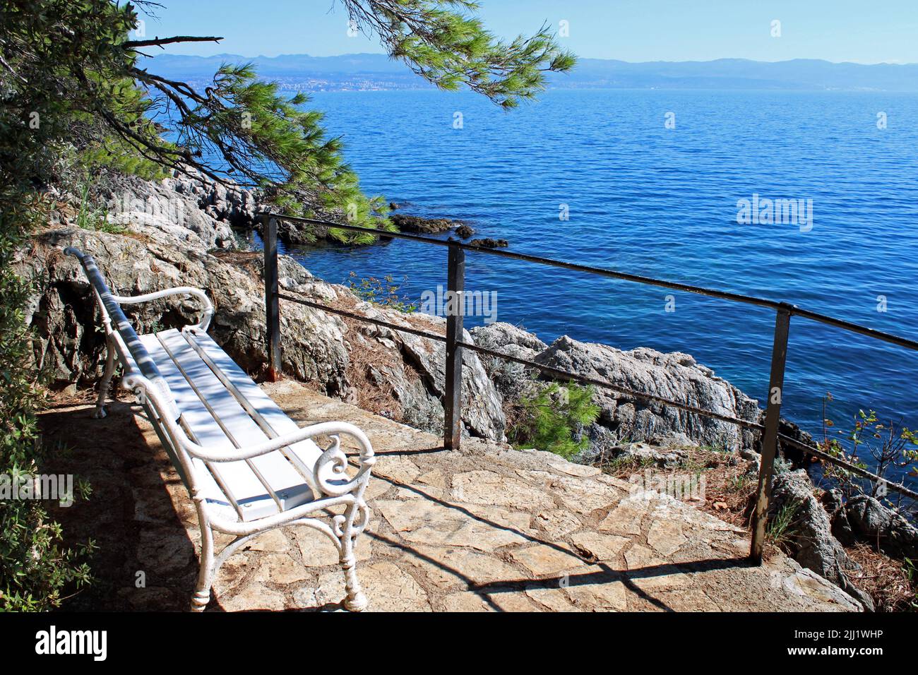 Famous landmarks, Lungo mare, seaside promenade Lovran - Volosko, Adriatic coast, Croatia Stock Photo