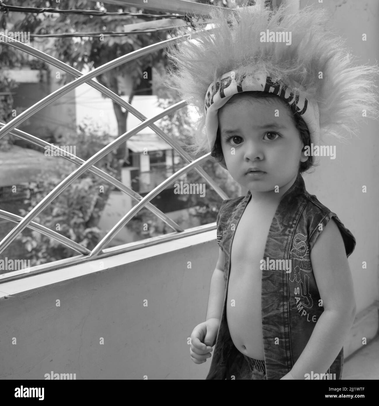 Cute little boy Shivaay at home balcony during summer time, Sweet