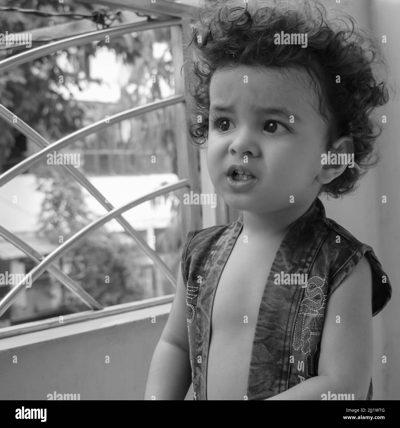 Cute little boy Shivaay at home balcony during summer time, Sweet