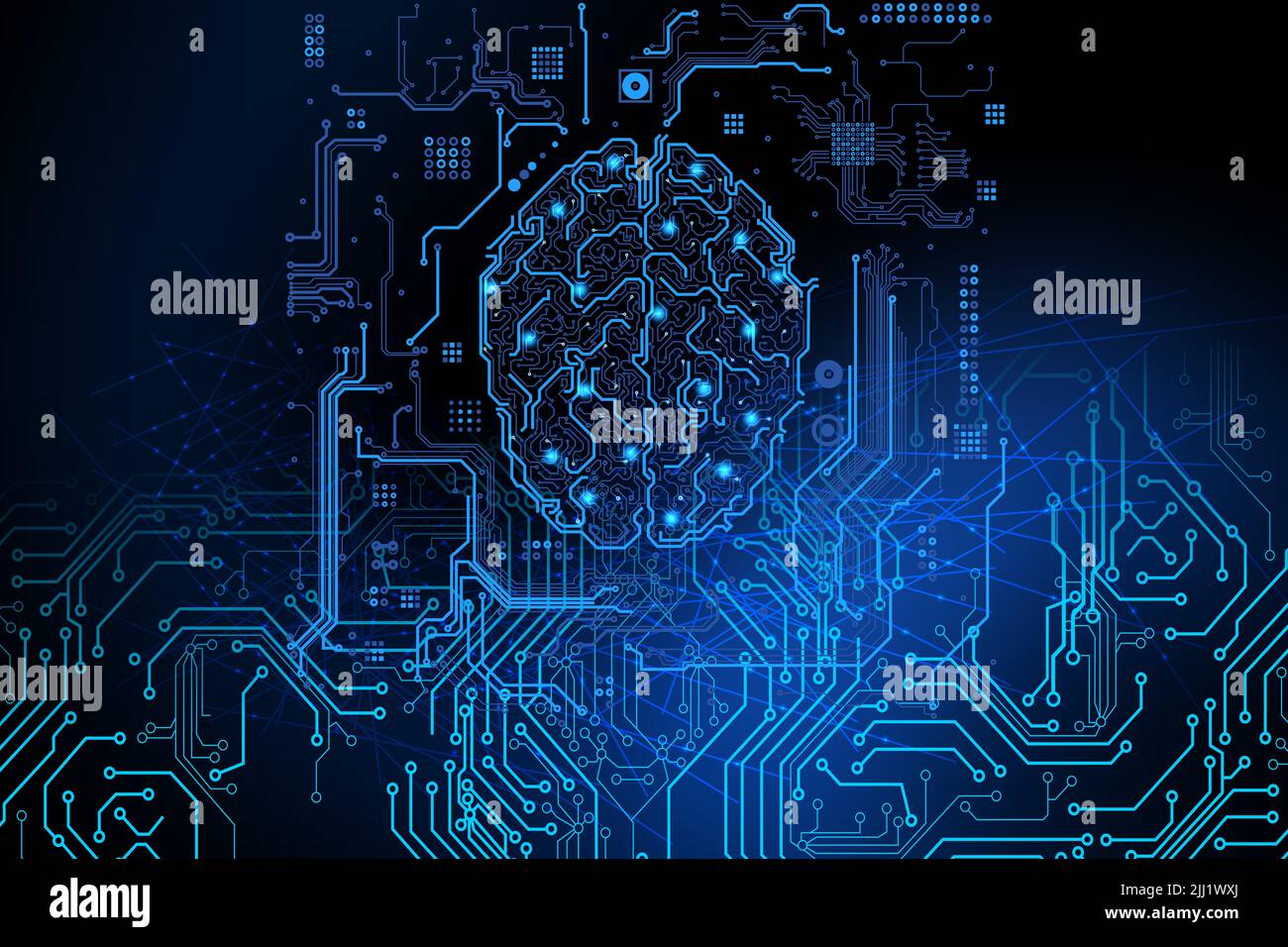 The blue digital brain circuit - technology concept board Stock Photo ...