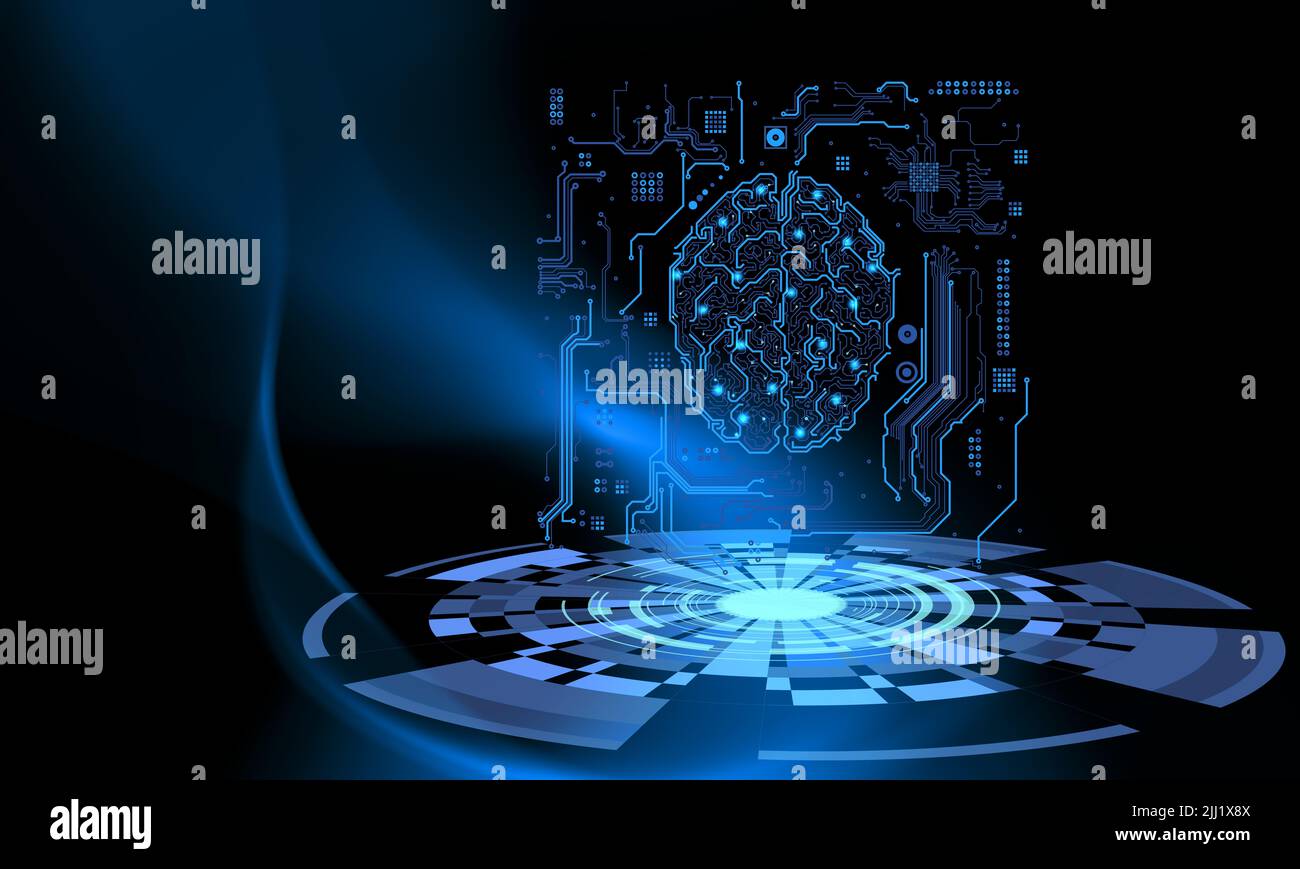 The blue digital brain circuit - technology concept board Stock Photo ...