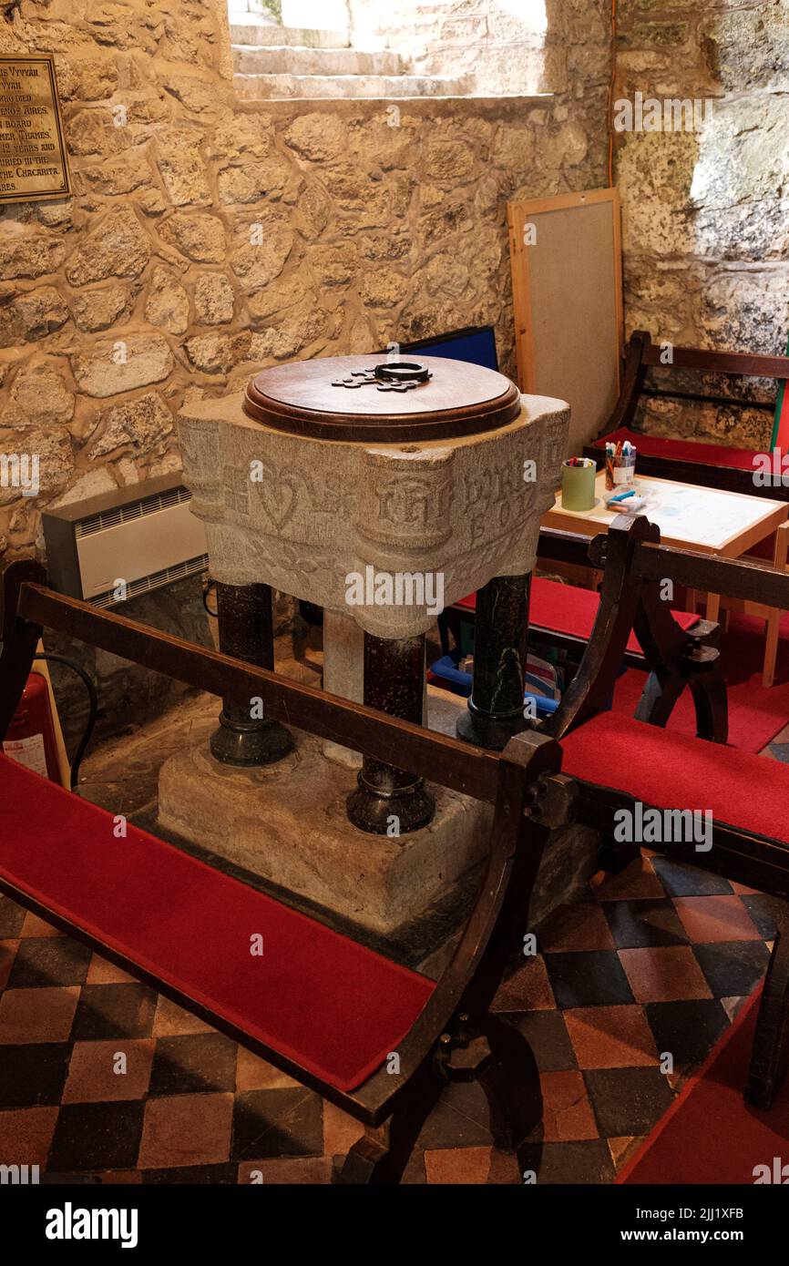 Interior of St Wynwallow's Church (St Winwalaus). The church, England's most southerly, dates from the 12th Century and is Grade 1 listed. Stock Photo