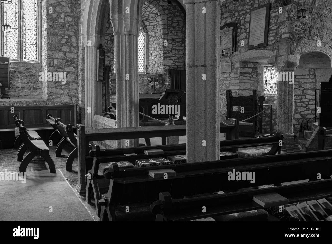 Interior of St Wynwallow's Church (St Winwalaus). The church, England's