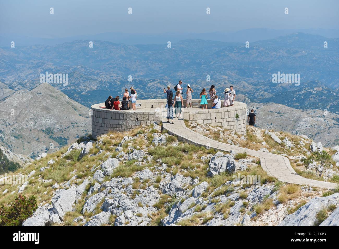 Tourists in viewpoint of Lovcen National Park Stock Photo