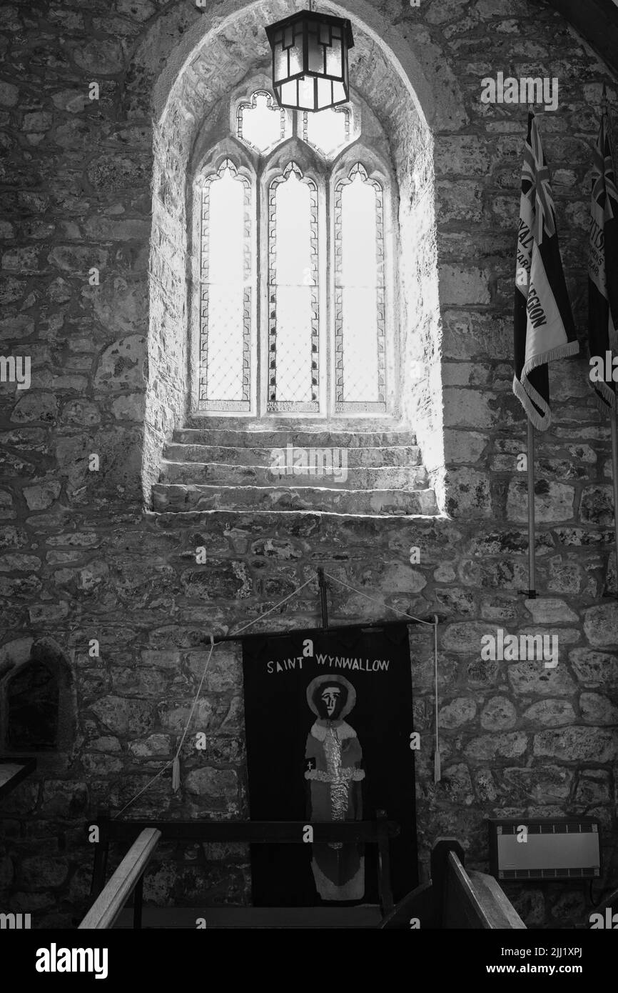 Interior of St Wynwallow's Church (St Winwalaus). The church, England's
