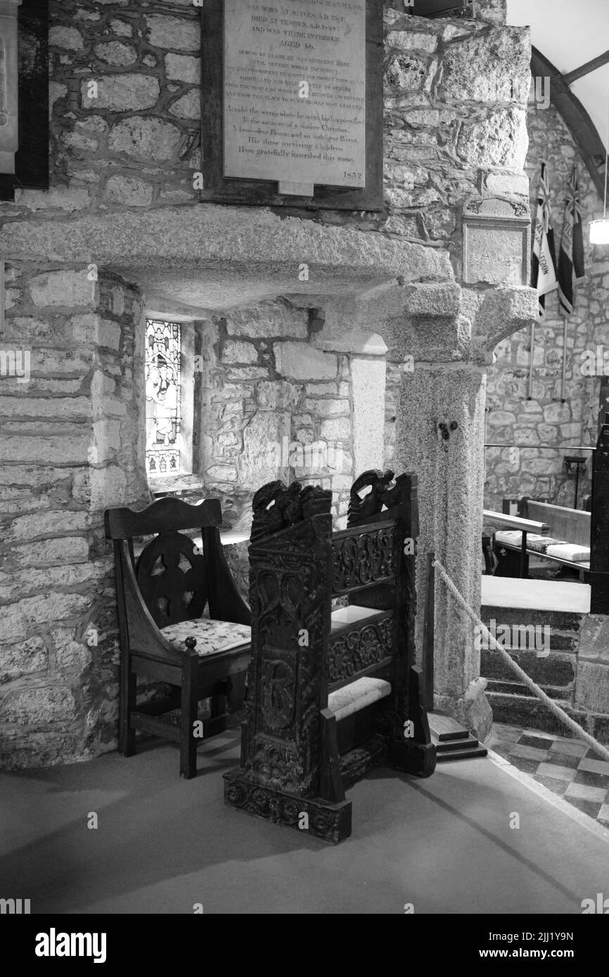 Interior of St Wynwallow's Church (St Winwalaus). The church, England's