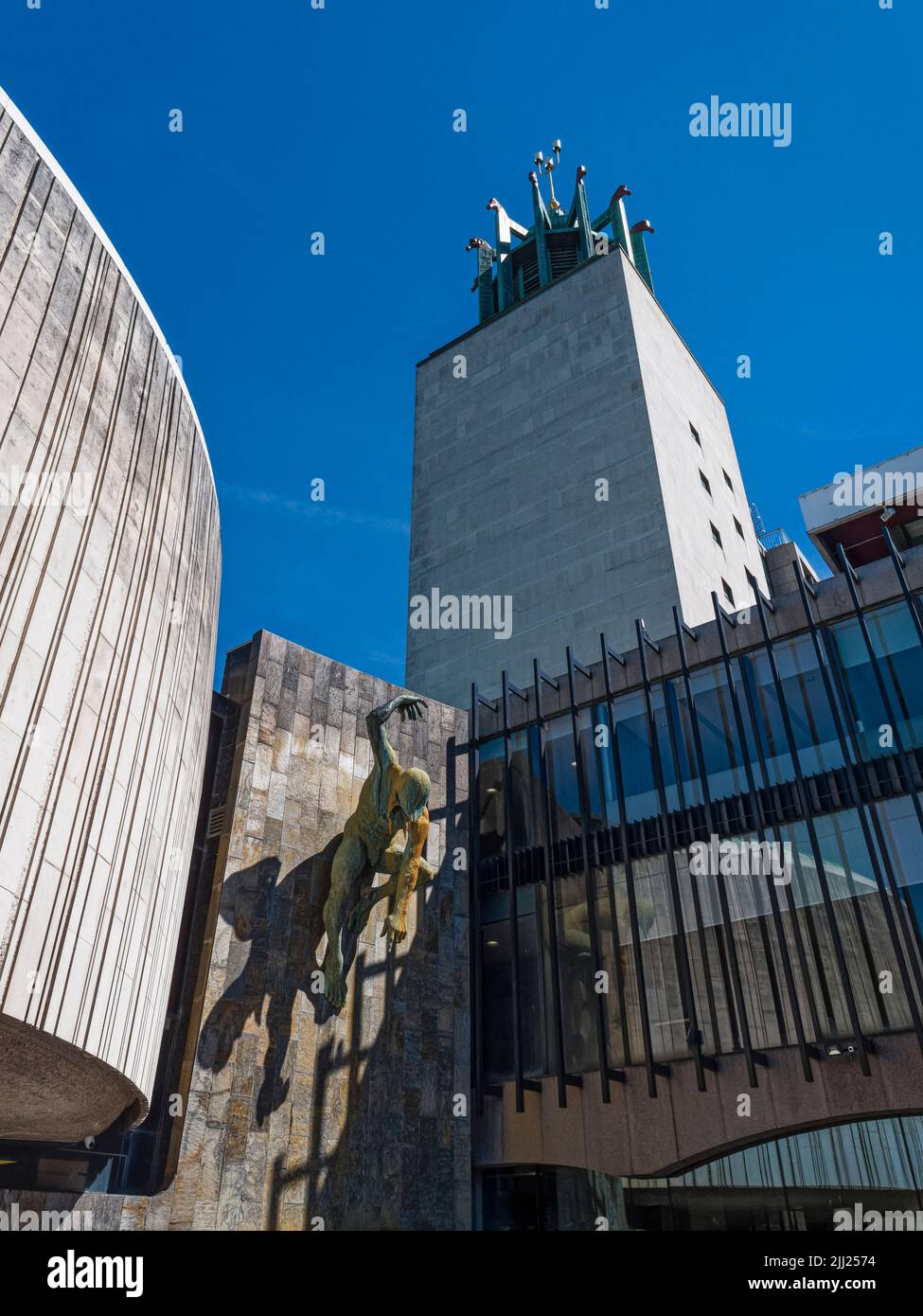 Civic Centre of Newcastle upon Tyne, Uk designed by architect George Kenyon, with bronze casting of River God Tyne, UK Stock Photo