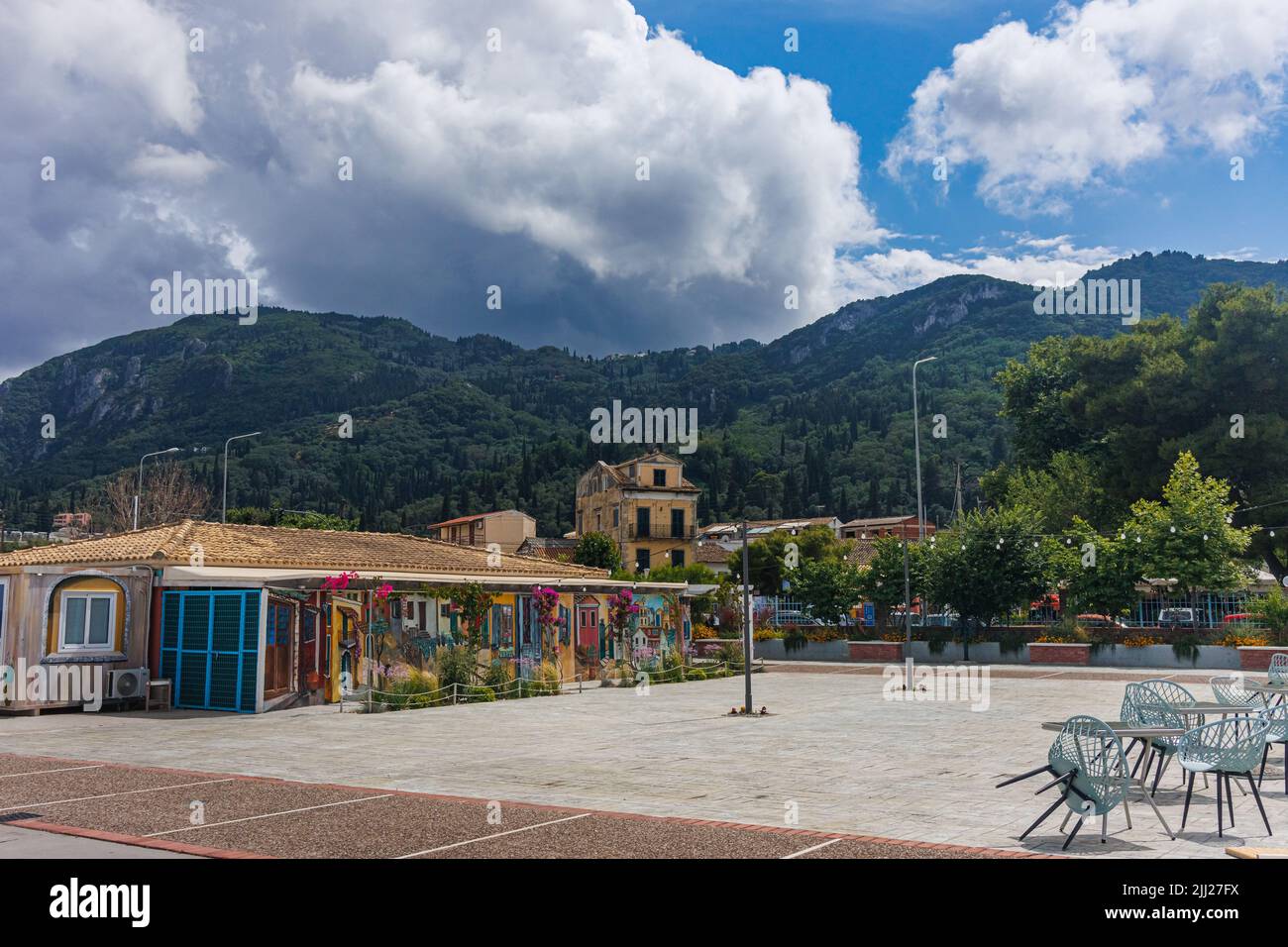 On the seafront of Benitses, Corfu Island, Greece Stock Photo - Alamy