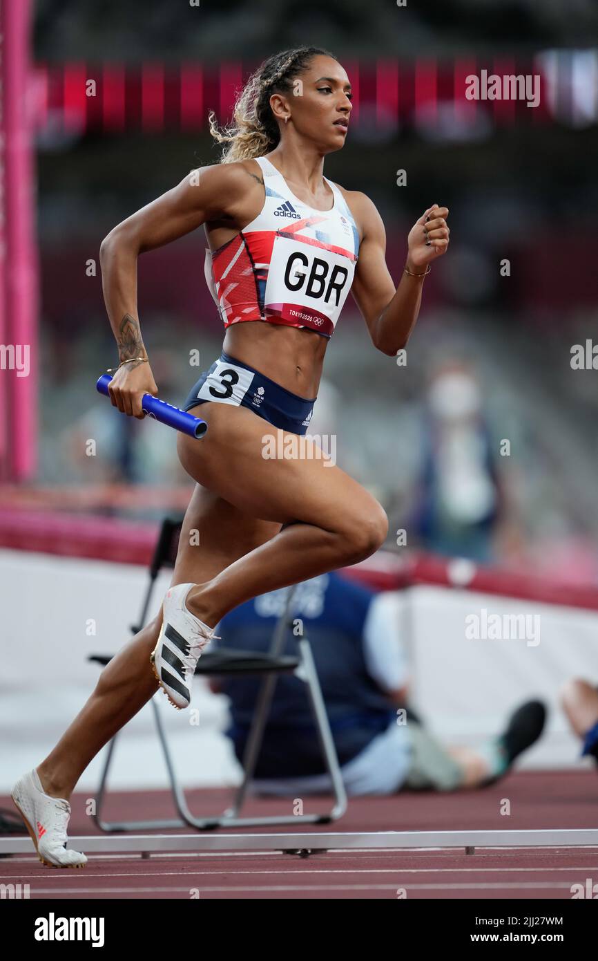 Laviai Nielsen participating in the 4x400 meter relay at the 2020 Tokyo