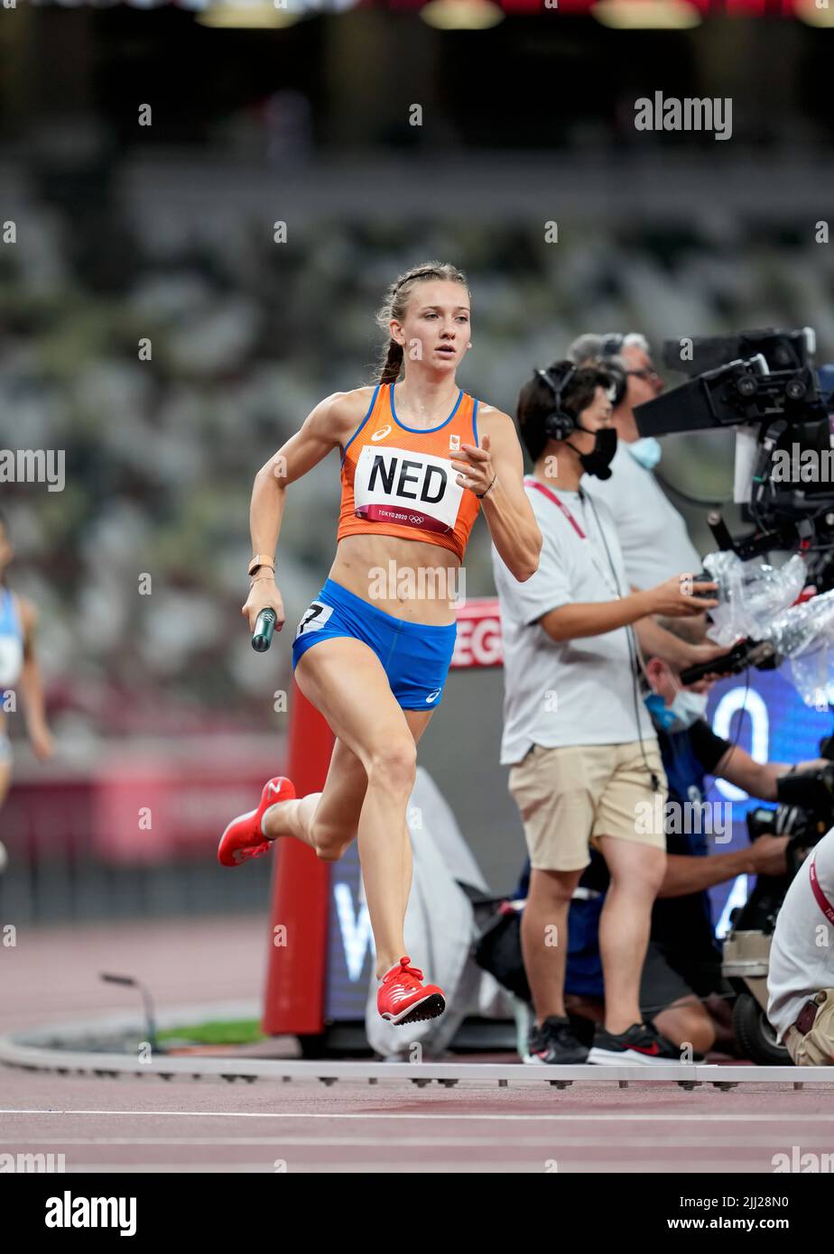 Femke Bol participating in the 4x400 meter relay at the 2020 Tokyo