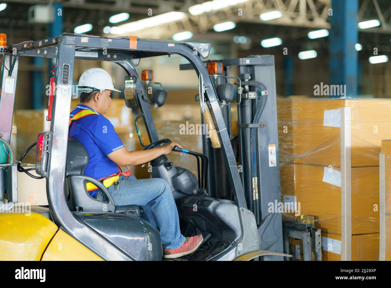 Forklift are loading into cargo containers at warehouses, ports, freight forwarding, cargo supply chains, cargo transportation, warehouse industry, lo Stock Photo