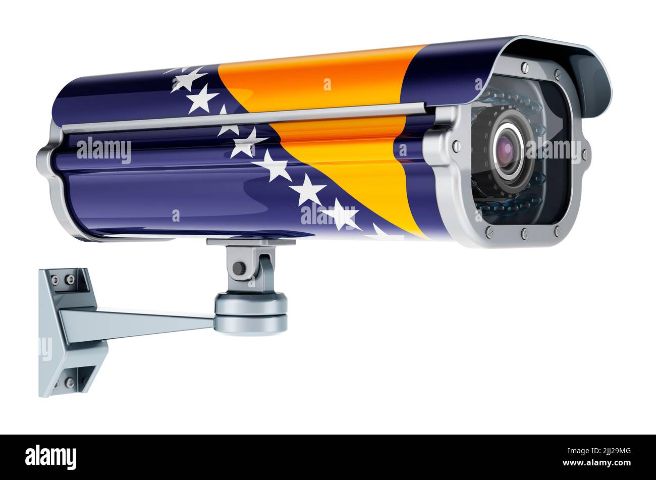 Surveillance camera with Bosnian and Herzegovinan flag. 3D rendering ...